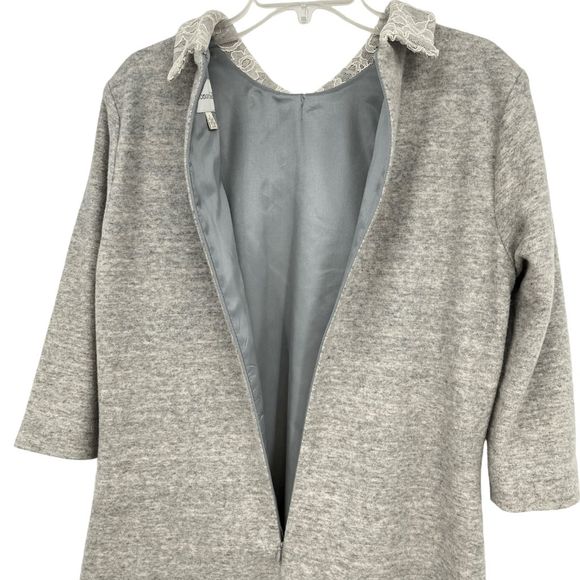 Anthropologie Leonor Silva Etain Dress Gray 3/4 Sleeves Lace Collar Women Large - Picture 7 of 16